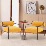 Cocktailstoel Teddy fauteuil set van 2 moderne loungestoelen met zwarte metalen poten voor woonkamer slaapkamer tot 120 kg geel