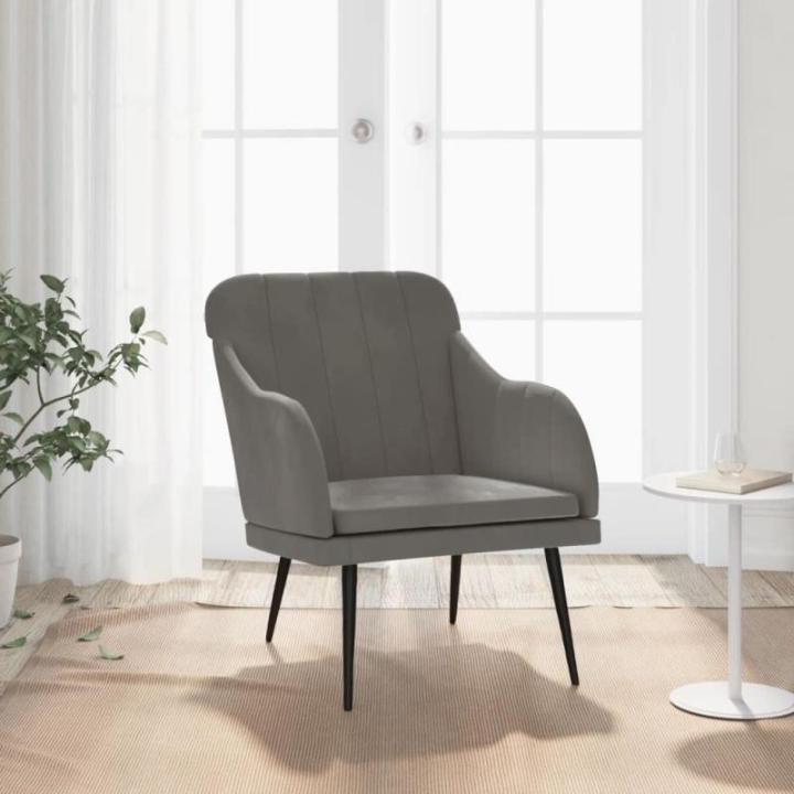 Fauteuil 63x76x80 cm fluweel donkergrijs, armstoel, relaxstoel, slaapkamerstoel, ligstoel, woonkamerstoel, fluwelen fauteuil, fluwelen armstoel