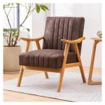Mid Century Moderne fauteuil, fauteuil, houten frame, leesstoel voor woonkamer of slaapkamer, casual gestoffeerde loungestoel met armleuning voor eetkamer