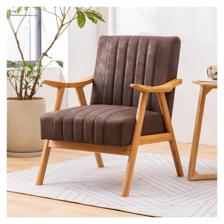 Mid Century Moderne fauteuil, fauteuil, houten frame, leesstoel voor woonkamer of slaapkamer, casual gestoffeerde loungestoel met armleuning voor eetkamer