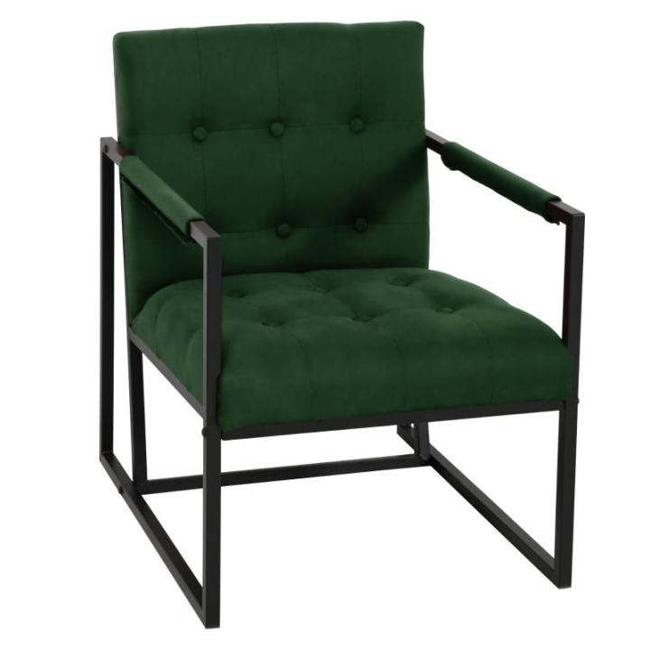 Jones Cocktailstoel, loungestoel, bekleed met stalen frame, fluwelen bekleding, donkergroen
