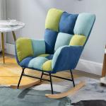 Fluwelen schommelstoel kinderkamer enkele bank stoel gestoffeerde met hoge rugleuning en armleuningen, kleine glijstoel voor kinderkamer, woonkamer (kleur: blauw-2)