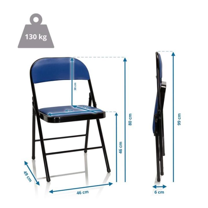 Tudela 803002 Klapstoel, gestoffeerd, kunstleer, blauw, inklapbare bezoekersstoel, tot 130 kg belastbaar