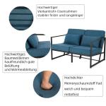 Bank 2-zits met armleuningen en rugleuningen, gestoffeerd, meerzitsbank, metalen frame, linnen, elegante retro stoel, vintage, voor woonkamer, receptie, café (blauw, 114 x 72 x 72