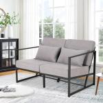 Bank 2-zits met armleuningen en rugleuningen, gestoffeerde fauteuil, meerzitsbank, metalen frame, linnen, elegante retro stoel, vintage, voor woonkamer, receptie, café (taupe, 114
