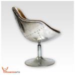 Vintage lederen schelpstoel, retro design lounge draaistoel, aluminium noppen, bruin 703