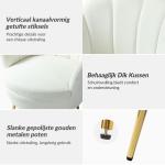 Fauteuil van fluweel met dikke rugleuning, moderne loungestoel met gouden poten, comfortabele armleuningstoel voor woonkamer, slaapkamer en eetkamerstoel, wit