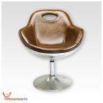 Vintage lederen schelpstoel, retro design lounge draaistoel, aluminium noppen, bruin 703
