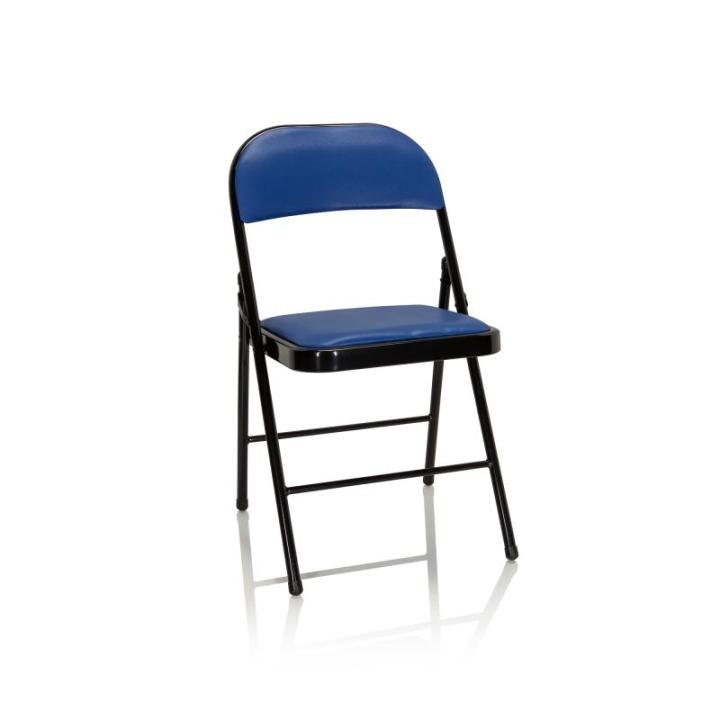 Tudela 803002 Klapstoel, gestoffeerd, kunstleer, blauw, inklapbare bezoekersstoel, tot 130 kg belastbaar