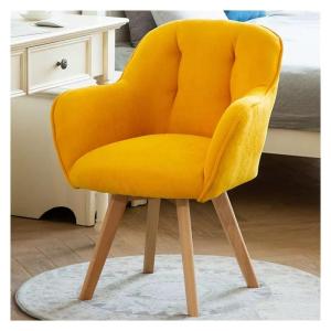 Fluwelen draaibare fauteuil met stevige houten poten voor kleine ruimtes, gele stof accentstoel voor eetkamer, bureau of loungeruimtes