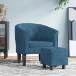 Kuipstoel met voetenbank fluweel donkerblauw, fauteuil, relaxstoel, fauteuil stoel, relaxfauteuil, leesstoel, woonkamer stoel, lounge fauteuil