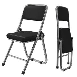 Stabiele klapstoel, zwarte vouwstoel, klapstoel van staal, soft-Skin kunstleer, klapstoel, gevoerd, tot 100 kg belastbaar, campingstoel, klapstoel, balkon, tuin, stoelen, bezoekers