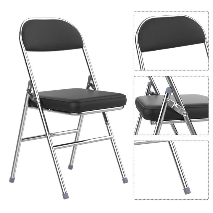 Klapstoel, gevoerde draagbare klapstoelen, metalen frame van staal, 150 kg draagkracht, klapstoel, kunstleer, zwart, bureaustoel voor feestjes, bruiloften, picknicks, campingstoele