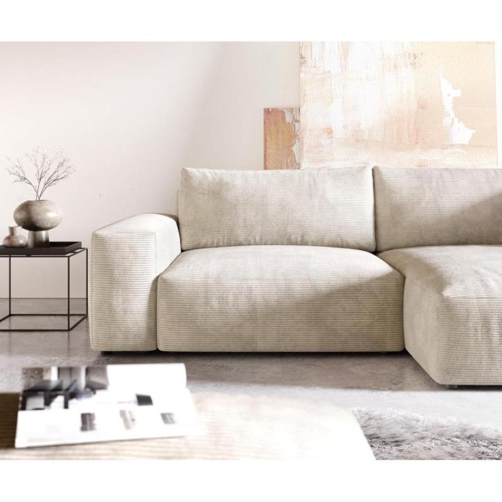 Hoekbank Lanzo XL Cord Beige 270x180 cm Recamiere variabel met kruk