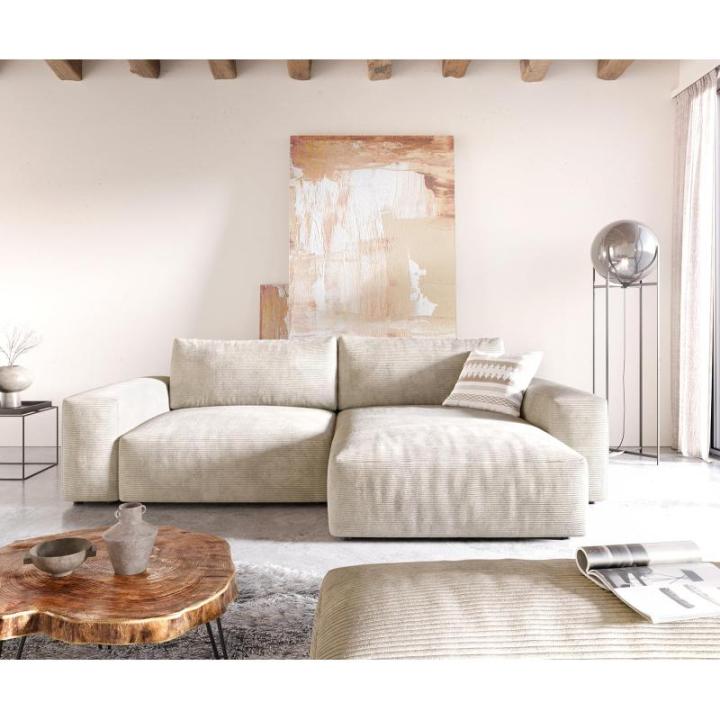 Hoekbank Lanzo XL Cord Beige 270x180 cm Recamiere variabel met kruk