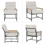 Fauteuil, woonkamer, stoffen gestoffeerde stoel, modern, metaal, loungestoel met houten armleuningen, stoel, katoen en linnen, relaxstoel voor slaapkamer, wit