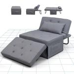 Fauteuil met kruk, slaapstoel, inklapbaar met bedfunctie, met slaapfunctie, om te zetten stoel, bed, uitschuifbare slaapstoel, belastbaar tot 300 kg, grijs, 91 x 69 x 35 cm