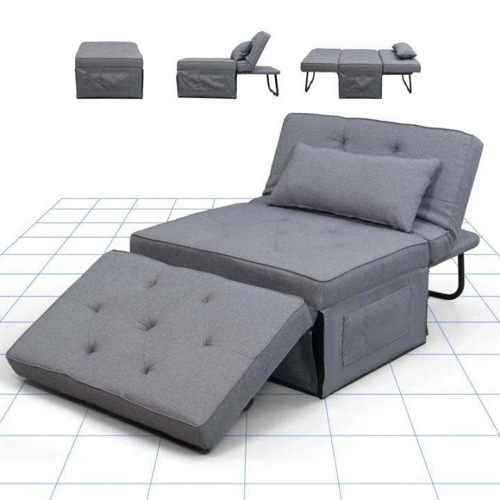 Fauteuil met kruk, slaapstoel, inklapbaar met bedfunctie, met slaapfunctie, om te zetten stoel, bed, uitschuifbare slaapstoel, belastbaar tot 300 kg, grijs, 91 x 69 x 35 cm