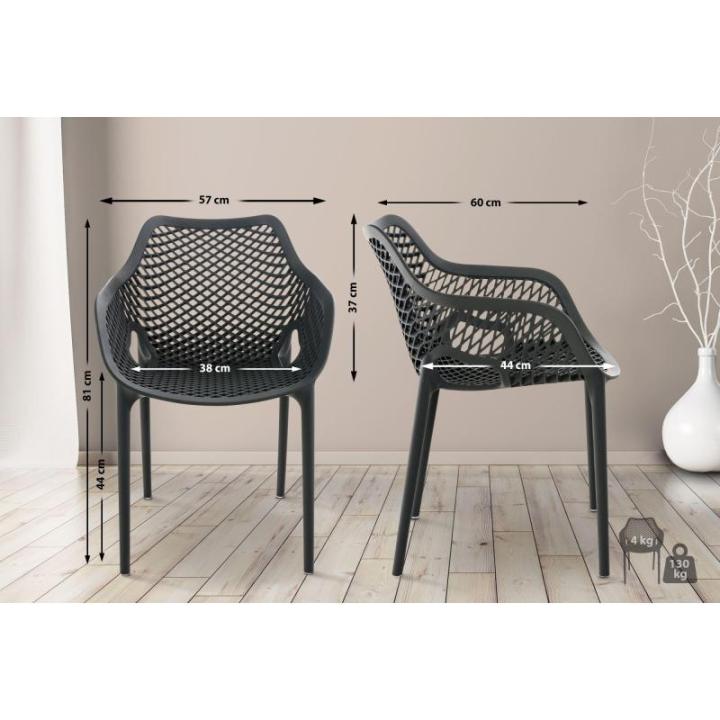 Stoel Air XL, stapelbare terrasstoel, comfort en design, ideaal voor tuin en balkon, uv-bestendig en weerbestendig, kleur: donkergrijs