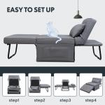 Fauteuil met kruk, slaapstoel, inklapbaar met bedfunctie, met slaapfunctie, om te zetten stoel, bed, uitschuifbare slaapstoel, belastbaar tot 300 kg, grijs, 91 x 69 x 35 cm