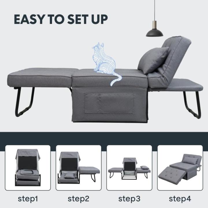 Fauteuil met kruk, slaapstoel, inklapbaar met bedfunctie, met slaapfunctie, om te zetten stoel, bed, uitschuifbare slaapstoel, belastbaar tot 300 kg, grijs, 91 x 69 x 35 cm