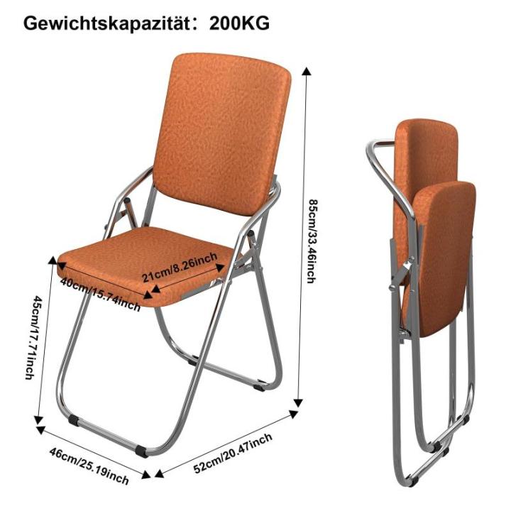 Klapstoel, eetstoelen, klapstoelen, set van 6 klapstoelen van leer en stalen frame, stabiele klapstoel, Furniture, conferentiestoel voor gasten of evenementen in de open lucht, ora