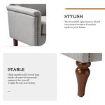 Moderne accentstoel met golvende rugleuning, comfortabele gestoffeerde fauteuil met retro houten poten en spijkerkopversiering voor woonkamer, lichtgrijs