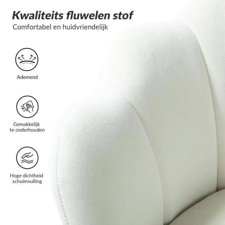 Fauteuil van fluweel met dikke rugleuning, moderne loungestoel met gouden poten, comfortabele armleuningstoel voor woonkamer, slaapkamer en eetkamerstoel, wit