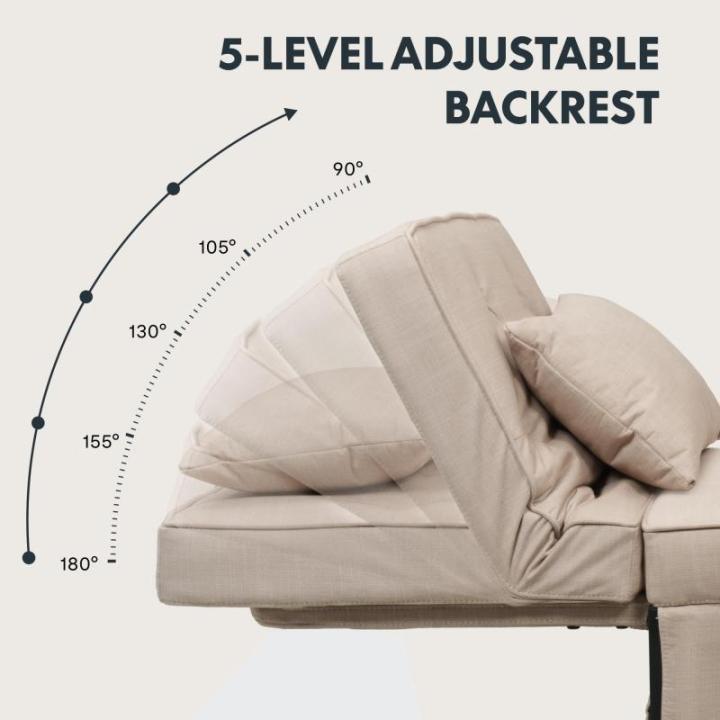 Fauteuil met kruk, slaapstoel, inklapbaar met bedfunctie, met slaapfunctie, om te zetten stoel, bed, uitschuifbare slaapstoel, belastbaar tot 300 kg, beige, 91 x 69 x 35 cm