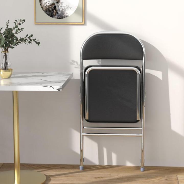 Klapstoel, gevoerde draagbare klapstoelen, metalen frame van staal, 150 kg draagkracht, klapstoel, kunstleer, zwart, bureaustoel voor feestjes, bruiloften, picknicks, campingstoele