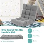 Vloerstoel, vloerstoel, bekleed inklapbaar, 14-traps verstelbaar vloerkussen met rugleuning, luie sofa, meditatiestoel, vensterstoel, grijs