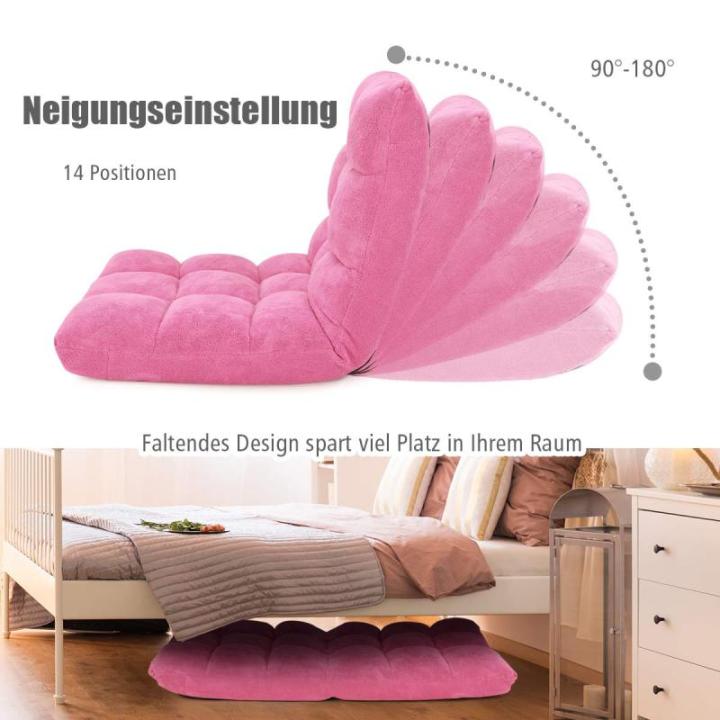 Vloerstoel met verstelbare rugleuning, gestoffeerd, vloerkussen, opvouwbaar, meditatiestoel, relaxstoel, Thais kussen voor vrije tijd, meditatie, yoga (roze)