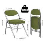 Set van 2 klapstoelen, gestoffeerd, klapstoelen met metalen frame, klapstoel, campingstoel, klapstoel, balkon, tuin, stoelen, legergroen, vouwstoel, 100 kg belastbaar voor gasten e