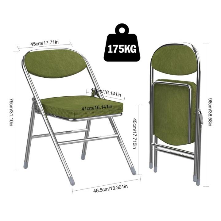 Set van 2 klapstoelen, gestoffeerd, klapstoelen met metalen frame, klapstoel, campingstoel, klapstoel, balkon, tuin, stoelen, legergroen, vouwstoel, 100 kg belastbaar voor gasten e