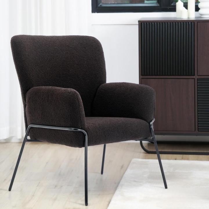 Freia Loungestoel, woonkamerstoel, cocktailstoel, gestoffeerde stoel, woonkamer, moderne accentstoel met rugleuning, relaxstoel, zwart