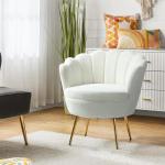 Fauteuil van fluweel met dikke rugleuning, moderne loungestoel met gouden poten, comfortabele armleuningstoel voor woonkamer, slaapkamer en eetkamerstoel, wit