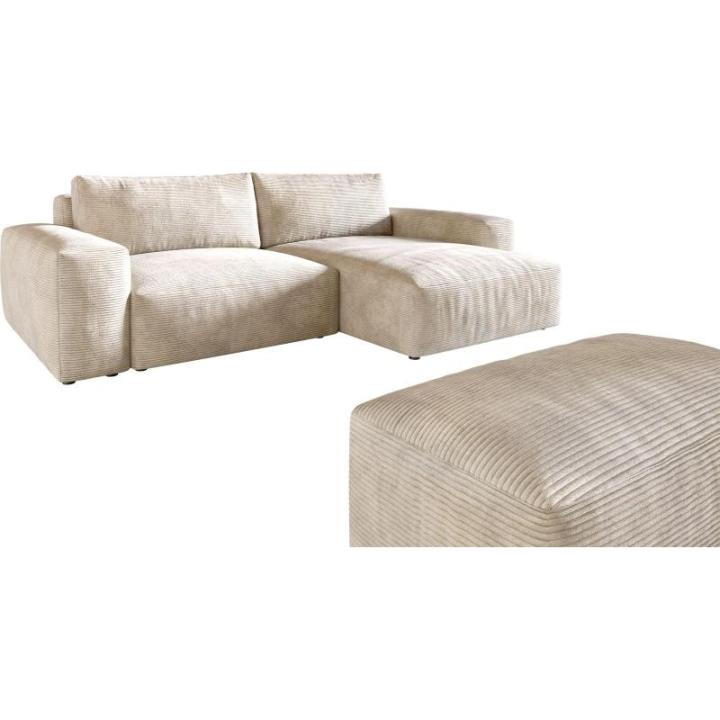 Hoekbank Lanzo XL Cord Beige 270x180 cm Recamiere variabel met kruk