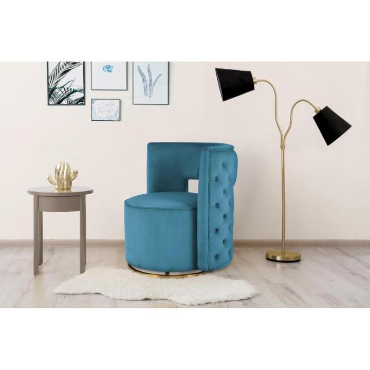 Designer fauteuil in petrol - 360 graden draaibaar, fluwelen bekleding, zacht comfortabel elegant luxe woonkamer slaapkamer kleedkamer