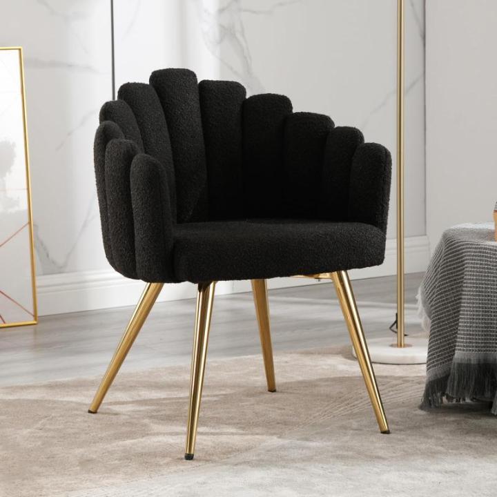 Fauteuils Fauteuil van imitatiebont voor woonkamer gestoffeerde kaptafel voor slaapkamer moderne accentstoel met metalen poten (zwart)