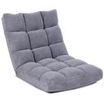 Vloerstoel, vloerstoel, bekleed inklapbaar, 14-traps verstelbaar vloerkussen met rugleuning, luie sofa, meditatiestoel, vensterstoel, grijs