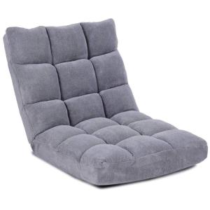 Vloerstoel, vloerstoel, bekleed inklapbaar, 14-traps verstelbaar vloerkussen met rugleuning, luie sofa, meditatiestoel, vensterstoel, grijs