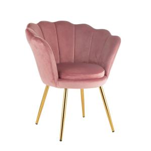 Gestoffeerde fauteuil met schelp-rugleuning van poederfluweel met poten van goud, stoel voor woonkamer en slaapkamer, super comfortabel, relaxstoel 69 x 71 x 84 cm