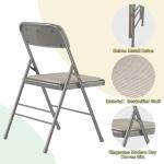Set van 4 klapstoelen, gestoffeerd, beige-grijs gestreepte klapstoelen met metalen frame, klapstoel van stof, campingstoel, klapstoel, balkon, tuin, stoelen, vouwstoel voor gasten 