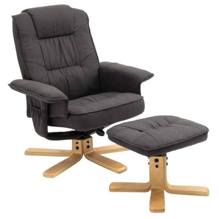Relaxstoel CHARLY, mooie televisiestoel met kruk, comfortabele draaistoel met verstelbare rugleuning, gestoffeerde gestoffeerde stoel met stoffen bekleding in antraciet