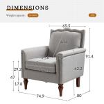 Moderne accentstoel met golvende rugleuning, comfortabele gestoffeerde fauteuil met retro houten poten en spijkerkopversiering voor woonkamer, lichtgrijs