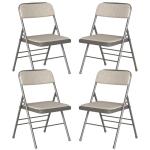 Set van 4 klapstoelen, gestoffeerd, beige-grijs gestreepte klapstoelen met metalen frame, klapstoel van stof, campingstoel, klapstoel, balkon, tuin, stoelen, vouwstoel voor gasten 