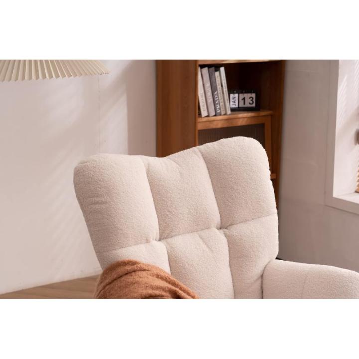 Moderne Wingback Tufted Schommelstoel met Gewatteerde Zitting en Massief Houten Poten Wit