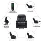 Relaxstoel met opstahulp en ligfunctie 7190, televisiestoel, elektrisch verstelbaar, voor senioren, woonkamer, USB, contactoppervlak van rundleer (zwart echt leer + kunstleer)