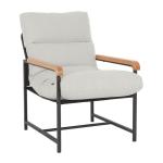 Fauteuil, woonkamer, stoffen gestoffeerde stoel, modern, metaal, loungestoel met houten armleuningen, stoel, katoen en linnen, relaxstoel voor slaapkamer, wit