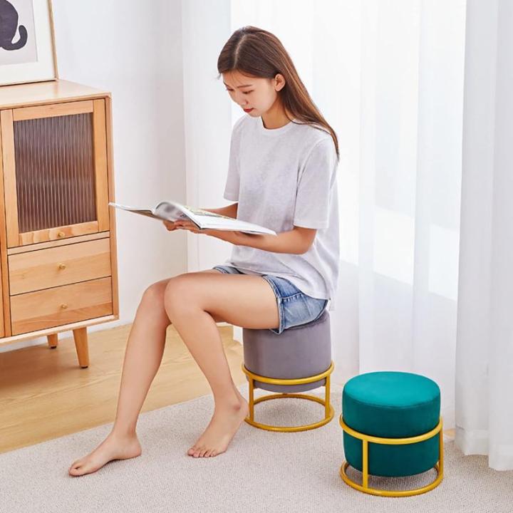 Stoelen, Ottomaanse Fluwelen Kruk, Moderne Voetkruk Ottomaan, Gestoffeerde Voetsteun Kubus Kruk Met Gouden Metalen Benen/Grijs/28 * 28 * 25Cm
